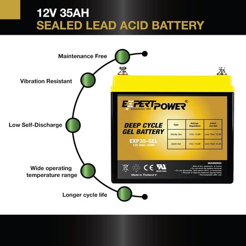 Sexentpower 12 V 35 AH EXP 12350 مختومة حمض حمض البطارية DeepCycle Solar Energy Storage in Kuwait