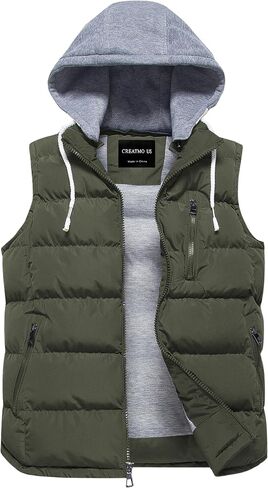 CREATMO US Men's Outdoor Winter Vest Outerwear Removable Hooded Padded Puffer Sleeveless Vest in Kuwait