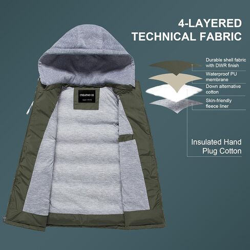 CREATMO US Men's Outdoor Winter Vest Outerwear Removable Hooded Padded Puffer Sleeveless Vest in Kuwait