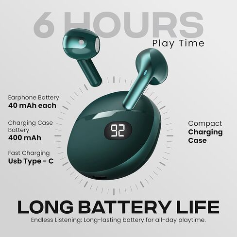 سماعات الأذن اللاسلكية TrueBuds Bliss مع Bluetooth 5.0 ، برامج تشغيل ديناميكية 6 مم ، نطاق لاسلكي 10 أمتار ، وقت تشغيل سماعات الأذن مدته 400 مللي أمبير في USB-C ، أدوات التحكم في اللمس ، ميكروفون مدمج (أبيض) in Kuwait