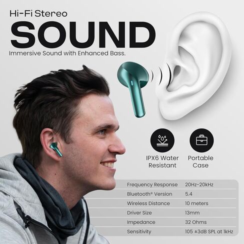 سماعات الأذن اللاسلكية TrueBuds Bliss مع Bluetooth 5.0 ، برامج تشغيل ديناميكية 6 مم ، نطاق لاسلكي 10 أمتار ، وقت تشغيل سماعات الأذن مدته 400 مللي أمبير في USB-C ، أدوات التحكم في اللمس ، ميكروفون مدمج (أبيض) in Kuwait