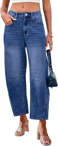 Genleck Barrel Jeans Women Wide Leg Cropped Jeans High Waisted Baggy Boyfriend Mom Denim Ankle Pants with Pockets in Saudi Arabia
