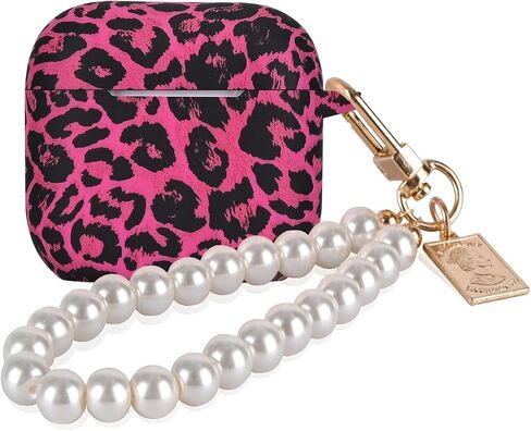 CameCosy Leopard Case Compatible for AirPods 4td Generation with Cute Pearl Wrist Keychain, Black Cheetah Soft TPU Protective Cover for Airpods 4 2024 Case for Women in Kuwait