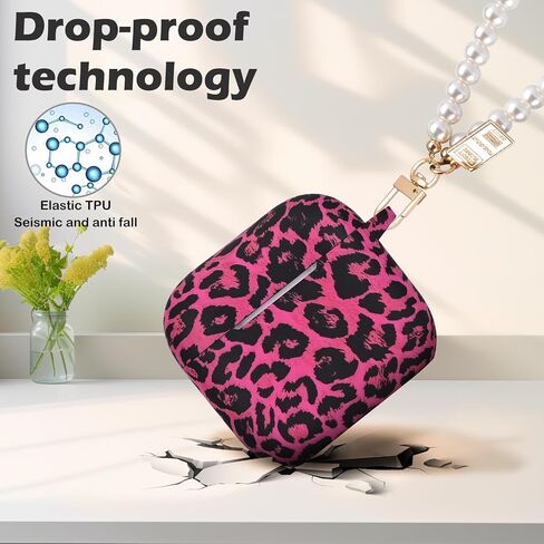 CameCosy Leopard Case Compatible for AirPods 4td Generation with Cute Pearl Wrist Keychain, Black Cheetah Soft TPU Protective Cover for Airpods 4 2024 Case for Women in Kuwait