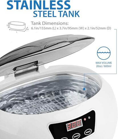 Fosmon Ultrasonic Cleaner (600ml) Jewelry Cleaner Machine with LED Display and Touch Control Panel for Glasses, Ring, Earring, Necklaces, Dentures, Makeup Brush in Kuwait