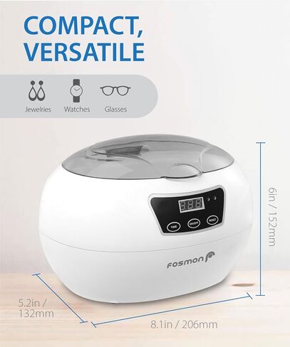 Fosmon Ultrasonic Cleaner (600ml) Jewelry Cleaner Machine with LED Display and Touch Control Panel for Glasses, Ring, Earring, Necklaces, Dentures, Makeup Brush in Kuwait