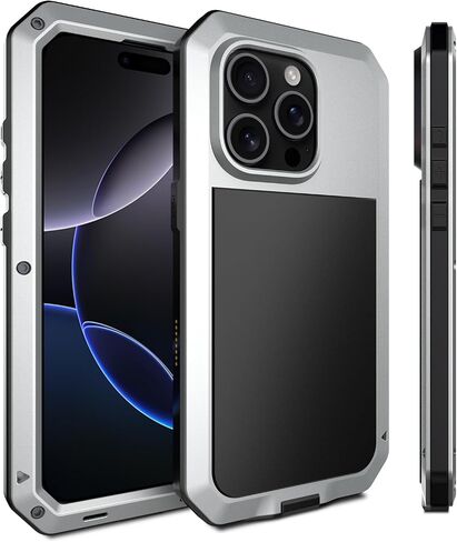 Marrkey for iPhone 16 Metal Case 6.1",Heavy Duty Shockproof Aluminum Alloy Tough Armour Military Grade Phone Case,360 Full Body Protective Cover with Silicone Built-in Screen Protector - Black in Kuwait