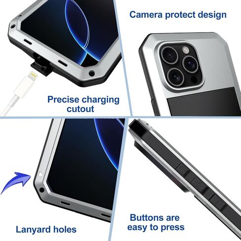Marrkey for iPhone 16 Metal Case 6.1",Heavy Duty Shockproof Aluminum Alloy Tough Armour Military Grade Phone Case,360 Full Body Protective Cover with Silicone Built-in Screen Protector - Black in Kuwait
