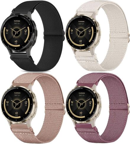 4 Pack Stretchy Watch Bands Compatible with 18mm Garmin Venu 3s/ Vivoactive 4s/ Venu 2s/ Vivomove 3s /Forerunner 255S /Forerunner 265S, Loop Nylon Elastic Fabric Strap for Women Men in Kuwait