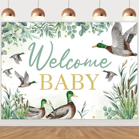 Sursurprise Duck Hunting Dust Dream Decorations ، 5 × 3 قدم مالارد Mallard Duck ترحيب Baby Backdrop Lanner لافتة التصوير الفوتوغرافي الخلفية استوديوهات الاستوديو للبط في لوازم حفلة دش الطفل in Kuwait