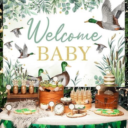 Sursurprise Duck Hunting Dust Dream Decorations ، 5 × 3 قدم مالارد Mallard Duck ترحيب Baby Backdrop Lanner لافتة التصوير الفوتوغرافي الخلفية استوديوهات الاستوديو للبط في لوازم حفلة دش الطفل in Kuwait
