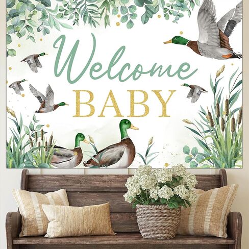 Sursurprise Duck Hunting Dust Dream Decorations ، 5 × 3 قدم مالارد Mallard Duck ترحيب Baby Backdrop Lanner لافتة التصوير الفوتوغرافي الخلفية استوديوهات الاستوديو للبط في لوازم حفلة دش الطفل in Kuwait