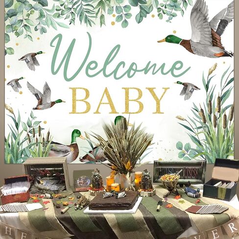 Sursurprise Duck Hunting Dust Dream Decorations ، 5 × 3 قدم مالارد Mallard Duck ترحيب Baby Backdrop Lanner لافتة التصوير الفوتوغرافي الخلفية استوديوهات الاستوديو للبط في لوازم حفلة دش الطفل in Kuwait