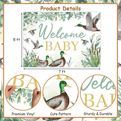 Sursurprise Duck Hunting Dust Dream Decorations ، 5 × 3 قدم مالارد Mallard Duck ترحيب Baby Backdrop Lanner لافتة التصوير الفوتوغرافي الخلفية استوديوهات الاستوديو للبط في لوازم حفلة دش الطفل in Kuwait
