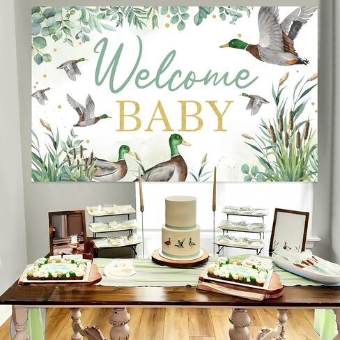 Sursurprise Duck Hunting Dust Dream Decorations ، 5 × 3 قدم مالارد Mallard Duck ترحيب Baby Backdrop Lanner لافتة التصوير الفوتوغرافي الخلفية استوديوهات الاستوديو للبط في لوازم حفلة دش الطفل in Kuwait