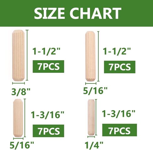 230Pcs Wooden Dowel Pins 1/4" 5/16" 3/8", Fluted Wood Dowels Rods for Crafts, Furniture, DIY Manual in Kuwait