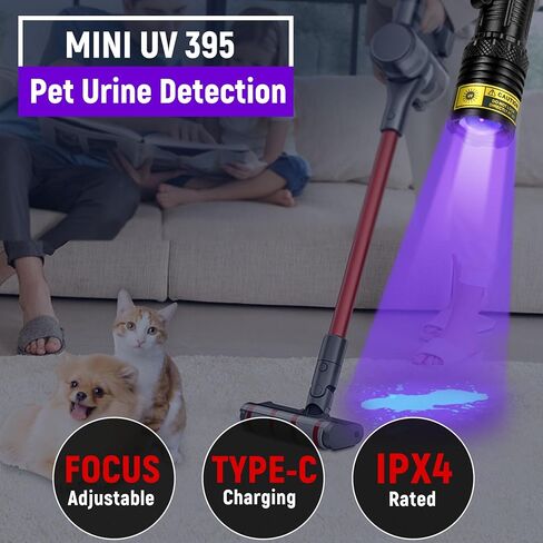 DARKDAWN UV Flashlight 365nm Black Light，Mini & Powerful USB- C Flashlights LED Rechargeable Woods Lamp， Portable Adjustable Focus Blacklight Flashlights for Uranium Glass, Money, Pet Urine Stains ﻿ in Kuwait