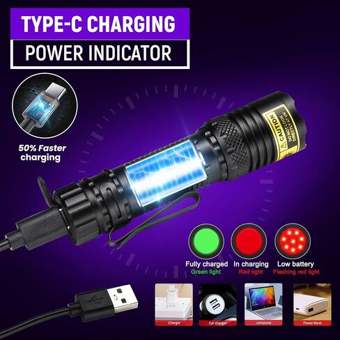 DARKDAWN UV Flashlight 365nm Black Light，Mini & Powerful USB- C Flashlights LED Rechargeable Woods Lamp， Portable Adjustable Focus Blacklight Flashlights for Uranium Glass, Money, Pet Urine Stains ﻿ in Kuwait