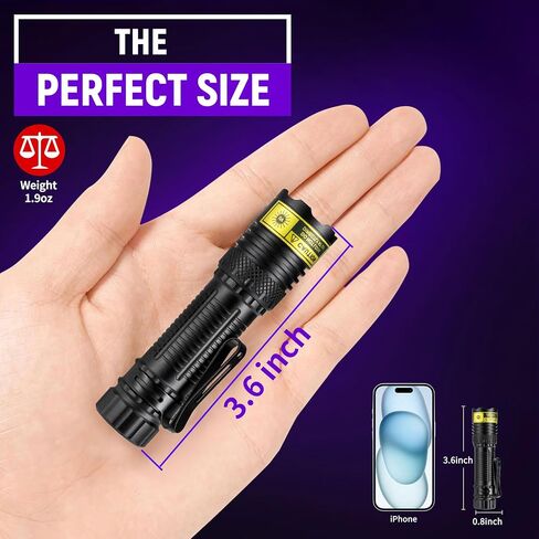 DARKDAWN UV Flashlight 365nm Black Light，Mini & Powerful USB- C Flashlights LED Rechargeable Woods Lamp， Portable Adjustable Focus Blacklight Flashlights for Uranium Glass, Money, Pet Urine Stains ﻿ in Kuwait