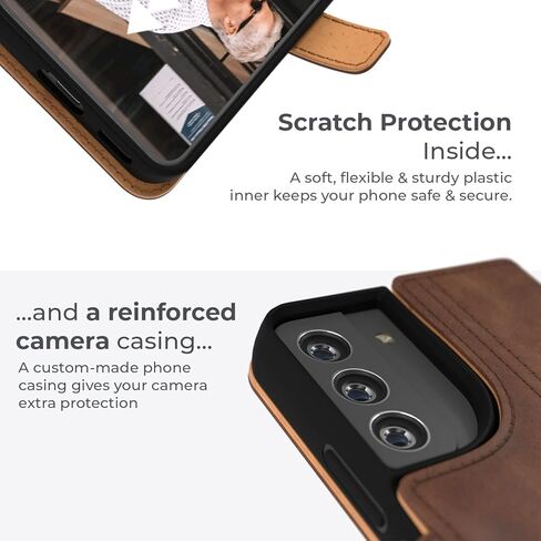 Snakehive Samsung Galaxy S22 Plus Leather Case | Genuine Leather Wallet Phone Case with Card Holder | Flip Folio Case/Cover with Stand | Compatible with Samsung Galaxy S22 Plus | (Black) in Kuwait