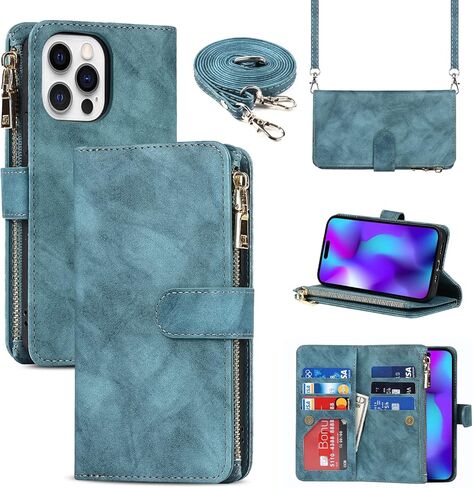 Cavor for iPhone 14 Pro Max Case Wallet for Women Men,Phone Case for iPhone 14 Pro Max Crossbody Case with Strap and Stand,Leather Shockproof Magnetic Protective Cover,Rose Gold in Kuwait