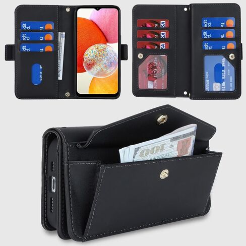 Jaorty Fit for Samsung Galaxy A14 (5G 2023) Wallet Case for Women & Men with Strap,Galaxy A14 Crossbody Phone Case with Card Holder,Shoulder Lanyard,Zipper PU Leather Case 6.6",Dark Green in Kuwait