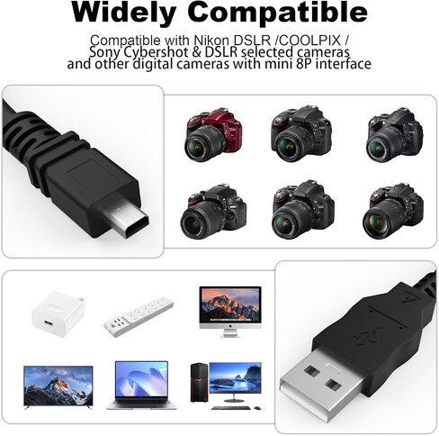 USB Digital Camera Charging and Data Transfer Cord, DSC-W830 Cable Compatible with Sony Cyber-Shot DSC-H200, DSC-W370 W800 W810 W830 W730 w710 W330 Camera and More, 5ft in Kuwait