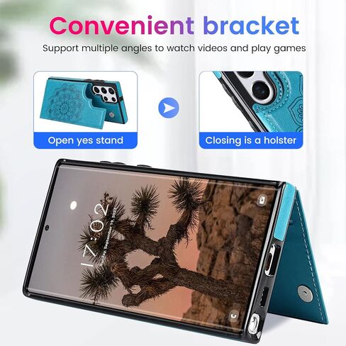 UEEBAI Case for Samsung Galaxy S22 Ultra 5G, Luxury PU Leather Flip Case [Two Magnetic Clasp] [Card Slots] Stand Function Embossed Mandala Pattern Flower Durable Soft TPU Back Wallet Cover - Grey in Kuwait