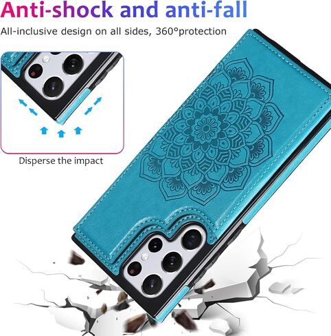 UEEBAI Case for Samsung Galaxy S22 Ultra 5G, Luxury PU Leather Flip Case [Two Magnetic Clasp] [Card Slots] Stand Function Embossed Mandala Pattern Flower Durable Soft TPU Back Wallet Cover - Grey in Kuwait