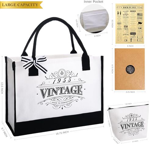 Crisky 50th Birthday Gifts for Women Canvas Tote Bag Vintage 1973 Beach Bag for Wife/Sister/Mom/Aunt/Friends 50th Birthday Gifts,17" x 12" x 7" in Saudi Arabia