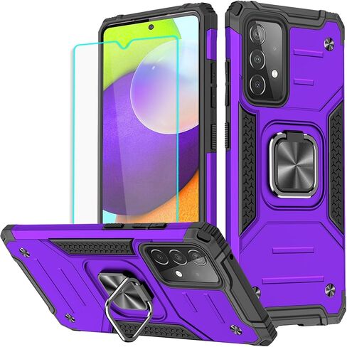 HNHYGETE Samsung A52 Case, Galaxy A52 5G Case, with HD Screen Protector, Shockproof Tough Rugged Hard Rubber Bumper with 360 Rotation Ring Kickstand Cases for Samsung Galaxy A52 5g (Green) in Kuwait