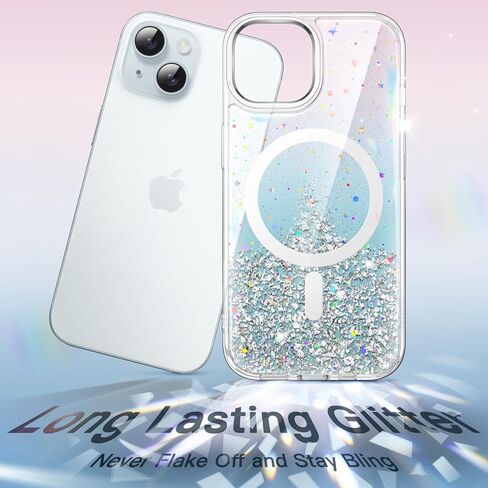 Jetech Glitter Case for iPhone 15 6.1 بوصة متوافقة مع Magsafe ، واضحة لطيئة البريق للنساء والفتيات ، وغطاء الهاتف اللامع اللامع للمغناطيسية (واضح) (واضح) in Kuwait