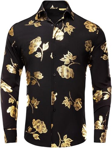 Hi-Tie Mens Dress Shirt 3D Print Button Down Long Sleeve Regular Fit Shirt for Party Festival Prom in Kuwait