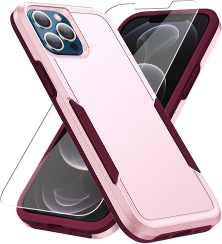 for iPhone 12 Case,iPhone 12 Pro Case with HD Screen Protector [Military Grade Drop Tested] Heavy-Duty Tough Rugged Shockproof Protective Case for iPhone 12 Pro, Black in Kuwait