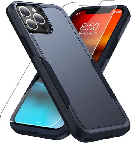 for iPhone 12 Case,iPhone 12 Pro Case with HD Screen Protector [Military Grade Drop Tested] Heavy-Duty Tough Rugged Shockproof Protective Case for iPhone 12 Pro, Black in Kuwait