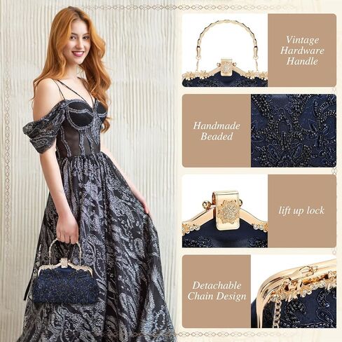 UBORSE Women's Embroidered Beaded Sequin Evening Clutch Large Wedding Party Purse Vintage Bags in Kuwait