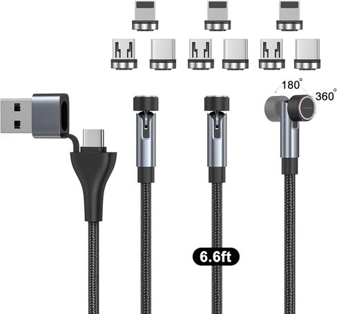 N. NETDOT Magnetic Charging Cable,6in1 Gen12 (3.3ft/3 Pack Black) 18W Fast Charging Magnetic Phone Charger,USB-A and USB-C Magnetic Charger for USB-C,Micro-USB and i-Product in Kuwait