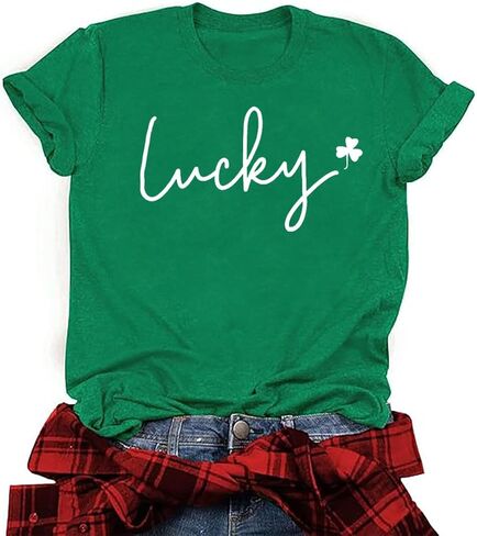 St. Patrick's Day Shirt Women Lucky Shamrock Tee St Pattys Day Irish Tshirt Clover Graphic Short Sleeve Top in Kuwait