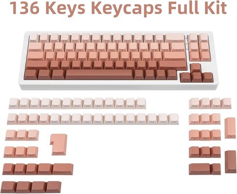 136 Keys Gradient Grey Shine Through Keycaps, Custom Double Shot PBT Keycaps, Side Print Cherry Profile Keycap Set for 61/64/68/84/87/96/98/100/104/108 ANSI/ISO Layout Mechanical Keyboard in Kuwait