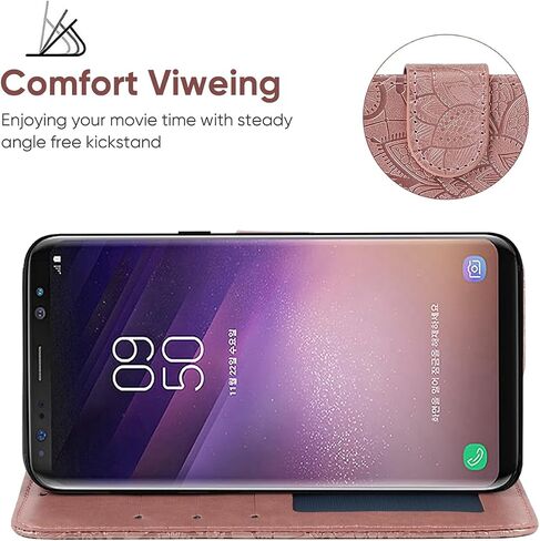 Case for Galaxy S8 Case, Samsung S8 SM-G950U Wallet Case with Tempered Glass Screen Protector, Lace Flower PU Leather Flip Credit Card Holder Phone Cover for Samsung Galaxy S8 Green in Kuwait