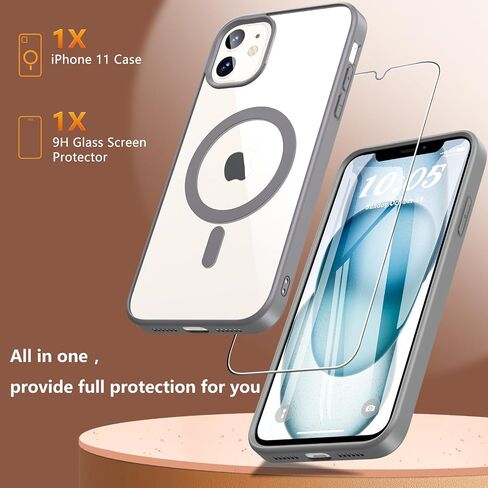 BESINPO Magnetic Case for iPhone 11 Case with Built-in Screen Protector, [Compatible with MagSafe] 360 Full-Body Shockproof Protective Phone Cover for iPhone 11 Phone Case 6.1 inch, Black in Kuwait