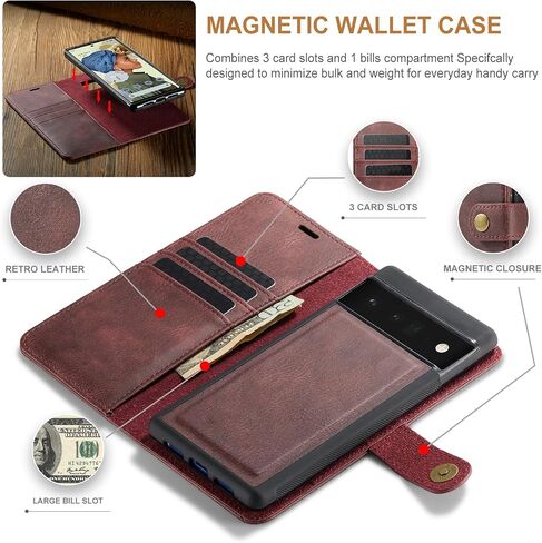 علبة الهاتف ASUWISH لـ Google Pixel 6 Pro Wallet Wallet Magnetic Detachable Cover مع حامي الشاشة الزجاجية المقسى ، حامل بطاقة Pixel6Pro Pixel6 in Kuwait