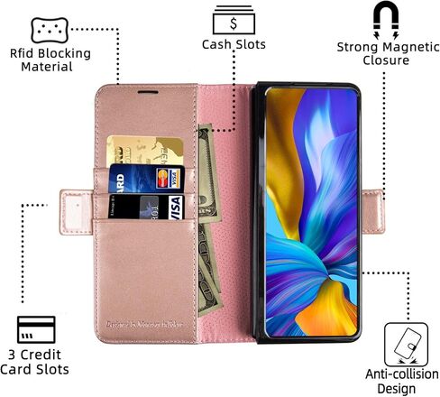 حالة محفظة Monasay متوافقة مع Galaxy Z Fold 4 5G مع حامل القلم S ، غطاء هاتف خلوي جلدي FLIP مع حامل بطاقة ائتمان RFID ، بني in Kuwait