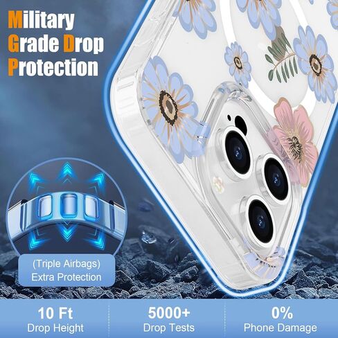 Magnetic for iPhone 14 Pro Max Case Floral, Cute Luxury Clear Flower Cover for Women Girls Soft Elegant Plating [Compatible with Magsafe] Protective Phone Case for iPhone 14 Pro Max, Blossom in Kuwait