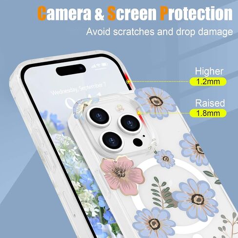 Magnetic for iPhone 14 Pro Max Case Floral, Cute Luxury Clear Flower Cover for Women Girls Soft Elegant Plating [Compatible with Magsafe] Protective Phone Case for iPhone 14 Pro Max, Blossom in Kuwait