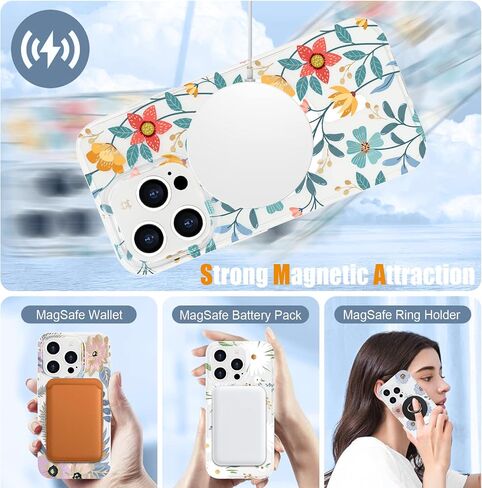 Magnetic for iPhone 14 Pro Max Case Floral, Cute Luxury Clear Flower Cover for Women Girls Soft Elegant Plating [Compatible with Magsafe] Protective Phone Case for iPhone 14 Pro Max, Blossom in Kuwait