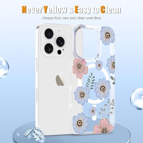 Magnetic for iPhone 14 Pro Max Case Floral, Cute Luxury Clear Flower Cover for Women Girls Soft Elegant Plating [Compatible with Magsafe] Protective Phone Case for iPhone 14 Pro Max, Blossom in Kuwait