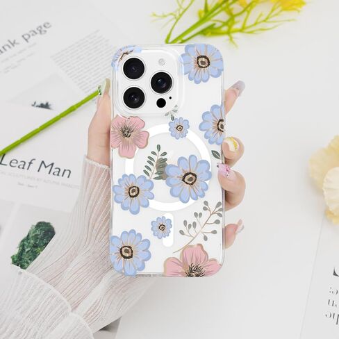 Magnetic for iPhone 14 Pro Max Case Floral, Cute Luxury Clear Flower Cover for Women Girls Soft Elegant Plating [Compatible with Magsafe] Protective Phone Case for iPhone 14 Pro Max, Blossom in Kuwait