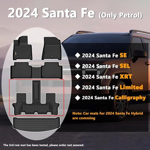 Binmotor-Floor Mats & Cargo Liner for 2024 2025 Hyundai Santa Fe Hybrid, All Weather Mats for Santa Fe Hybrid, Car Mats for Santa Fe Hybrid Rubber Liners Trunk Mat Santa Fe Hybrid Accessories in Saudi Arabia