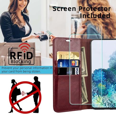 MONASAY Wallet Case Compatible for iPhone 14 Pro 5G, [Glass Screen Protector Included] [RFID Blocking] Flip Folio Leather Cell Phone Cover with Credit Card Holder, 6.1-inch, Black in Kuwait
